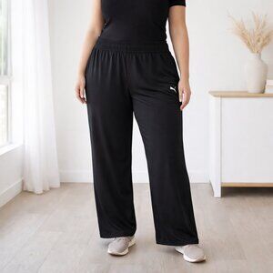 Puma Black Athletic Pants Womens XL Wide Leg Training Lounge Streetwear Workout